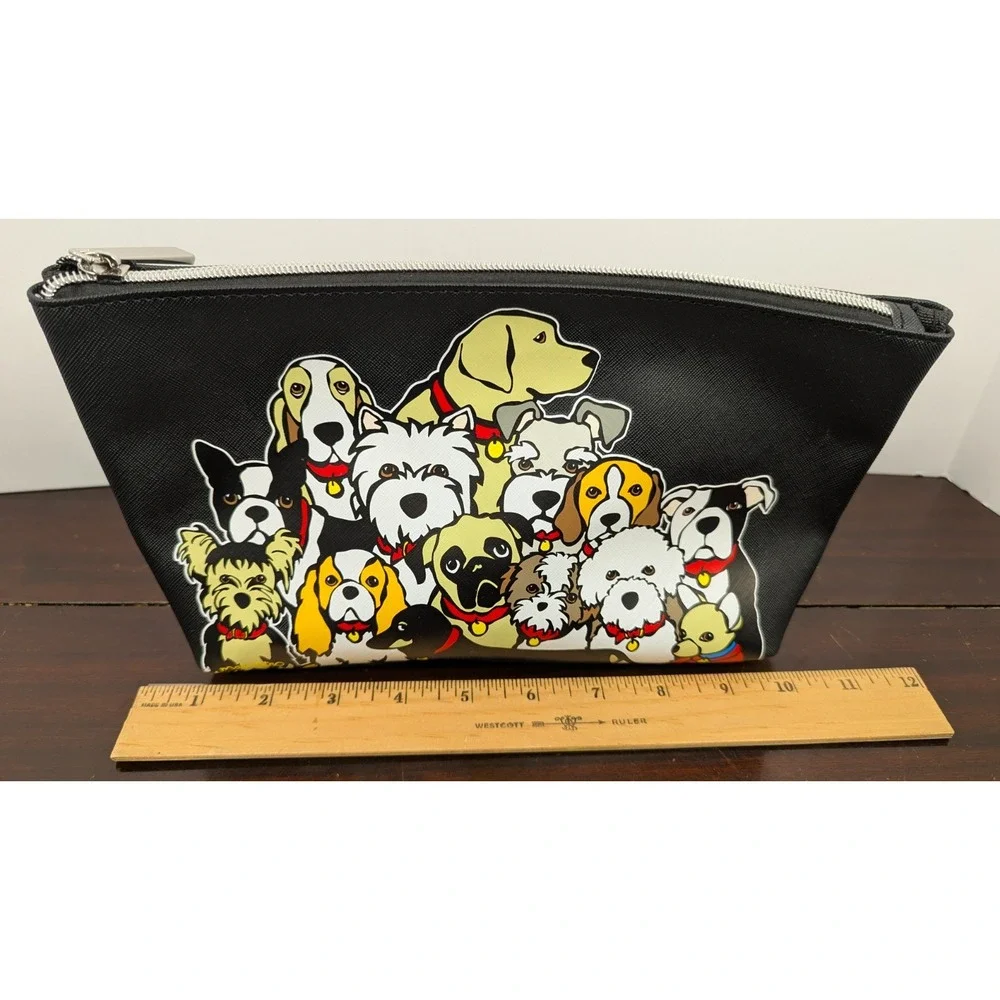 Marc Tetro Dog Group Zippered Cosmetic Bag Travel Pouch Black PVC